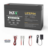 KBT 6V 12Ah Rechargeable LiFePO4 Lithium Battery, Long Lasting Life, with Charger, Charging Cable, Quick Connector, for Ride on 