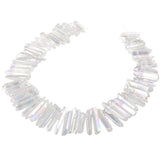 rockcloud Natural Rock Crystal Points Titanium Coated Clear Quartz Sticks Spikes Top Drilled 15 inch Strand,AB Crystal