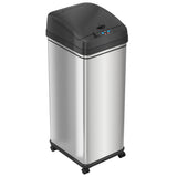 iTouchless Rolling 13 Gallon Sensor Kitchen Trash Can with Lid and Wheels Odor Filter Stainless Steel Automatic Kitchen Garbage 