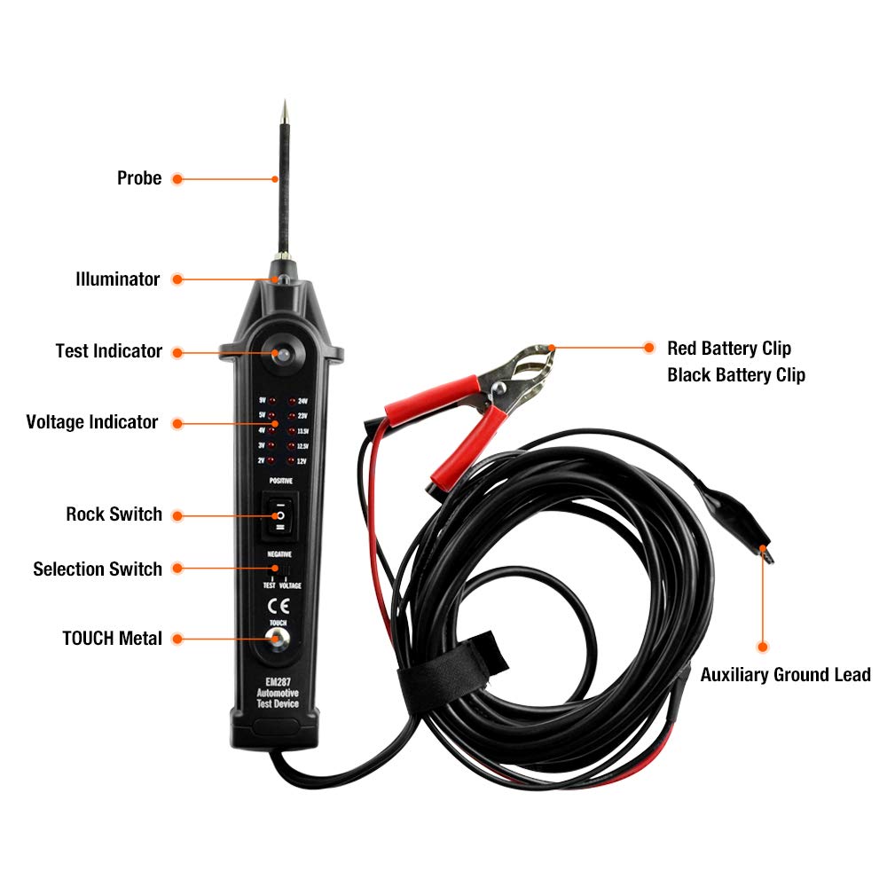 Allsun Automotive Electrical Circuit Tester Probe 2-24V Dc Pen Vehicle Power Diagnostic Tool Auto Wire Test Light Device System