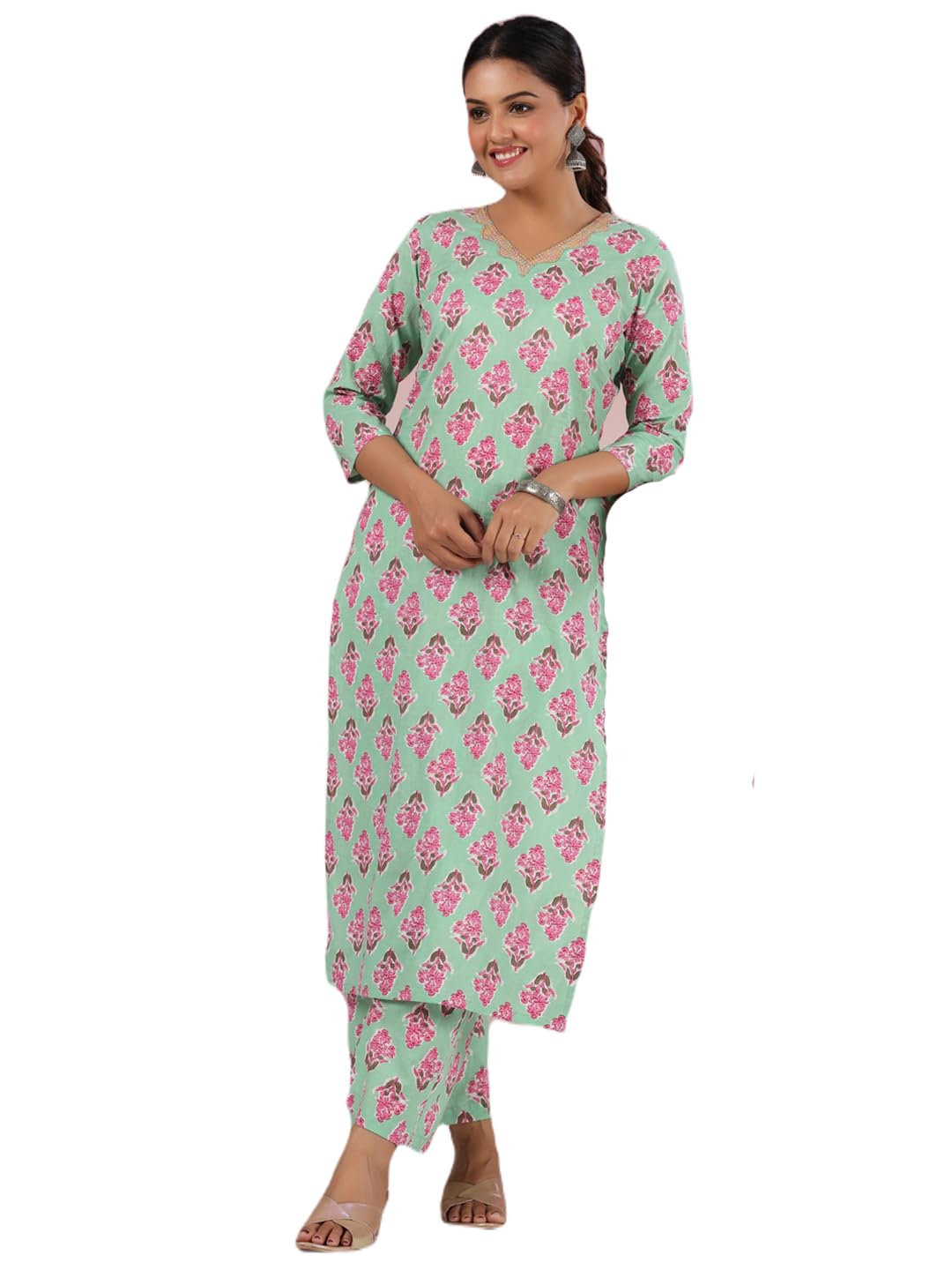 Anni Designer Women'S Rayon Blend Straight Printed Kurta With Palazzo (Mortal Green_Xxl_Green_Xx-Large),Green,2XL