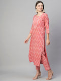 Anni Designer Women'S Cotton Blend Straight Printed Kurta With Pant (Ruby Pink-Nw_M_Pink_Medium),Dark Pink,M,Cotton Blend,Regular,Kurta