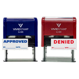 Approved/Denied by Date Self Inking Rubber Stamp 2 Pack (Blue Ink/Red Ink) Large