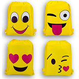 Isvi Smiley Drawstring Sack Bags, Pack of 12, Birthday Return Gifts for All Age Group Boys Girls & Kids (Smiley, 12, Count)