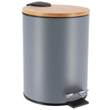 EVIDECO French Home Goods Gray Step Trash Can with Bamboo Lid and Foot Pedal, 2.5 Liter (0.6 Gallon) Capacity, Soft-Close, Remov