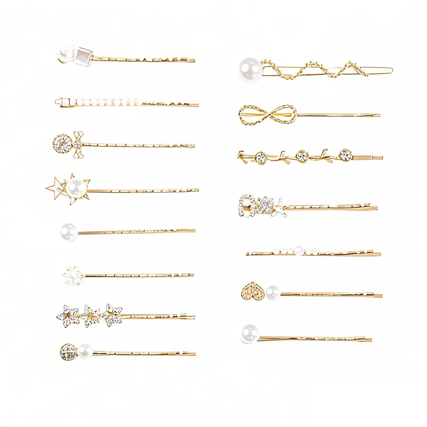 Doromy 15 Packs Rhinestone Faux Pearl Wedding Hair Accessories - Elegant Golden Bobby Pins, Hollow Design Hair Clips and Barrett
