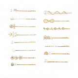 Doromy 15 Packs Rhinestone Faux Pearl Wedding Hair Accessories - Elegant Golden Bobby Pins, Hollow Design Hair Clips and Barrett