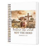 nvucamd Cow Christian Isaiah 8:1113 Spiral Notebook, Follow the Word Not the Herd Journal Notebook, Religious Bible Cow Journal