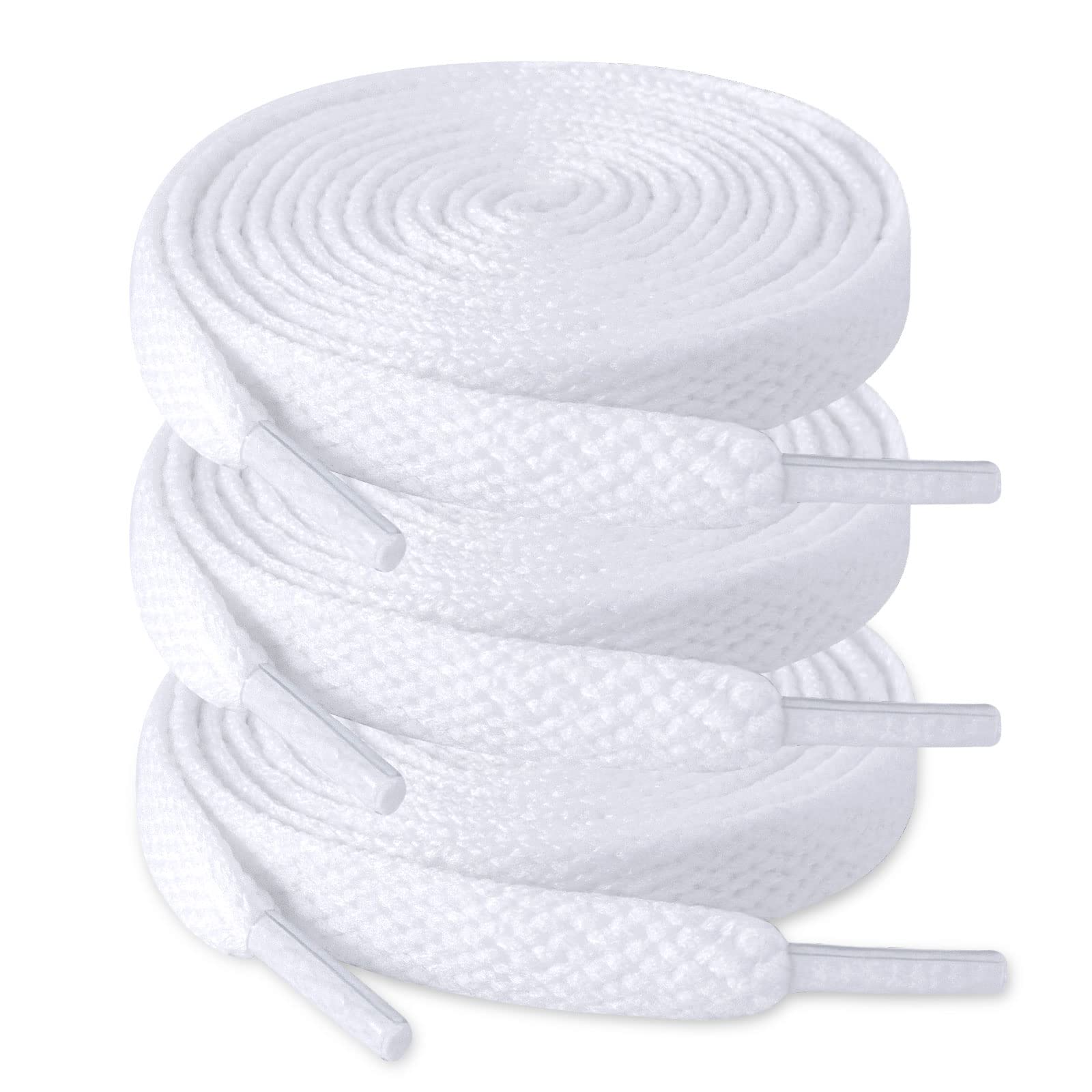 ZHENTOR 3 Pair Flat Shoe Laces for Sneakers, Shoelaces for Sneakers Athletic Running Shoes Boot Strings (D-white(3 pairs), 47 in