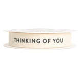 Sisterly Market - Custom Herringbone Cotton Ribbon, Natural 5/8 Inch Gift Ribbon with Thinking of You Printed Phrase, 10 Yards