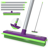 Rubber Broom Pet Hair Remover, Silicone Squeegee Brooms for Floor, Tile, Windows, Carpet Cleaning, 4Section Pole up to 58 inche