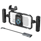 SMALLRIG All-in-One Cooling Dual Handle Phone Cage Kit for iPhone 17/16/Android, 15W Active Cooler & 4-in-1 USB-C Hub, Universal