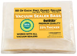 150 Vacuum Sealer Bags: 50 Pint (6 x 10), 50 Quart (8 x 12), 50 Gallon (11 x 16) by OutOfAir - Works with FoodSaver & Other Save