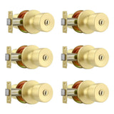 Leydebong 6 Pack Keyless Privacy Door Knob Lock with Thumb Turn, Gold Door Knob with Lock, Adjustable 60-70mm Backset for 35-50m