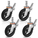 Besitu 8 inches Scaffolding Wheels 1-3/8 Solid Round Stem Caster with Dual Locking Brakes 1100LBS Capacity Per Wheel Commercial 