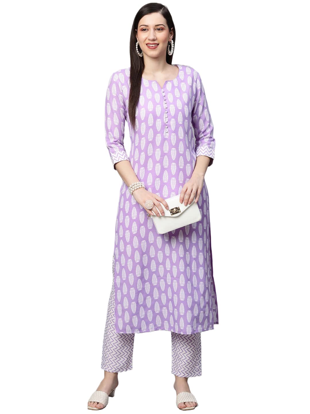 Anni Designer Women'S Cotton Blend Traditional Straight Printed Kurta And Pant Set (Danapa Purple_Xl_Purple_X-Large),Purple,XL