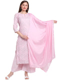 Anni Designer Women'S Cotton Straight Kurta With Palazzo & Dupatta (Dholi Pink_S_Pink_Small),Pink,S