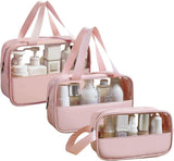 Wezoshinet Clear Makeup Bag, 3 Pcs Of Cosmetic Bags Set, Transparent Pvc Travel Makeup Pouch, Waterproof Cute Toiletry Bag For W