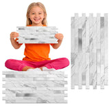 Koynsle Peel and Stick Backsplash Tile Waterproof Removable PVC Wall Sticker 3D Faux Stone Marble Brick White Accent Panels (Whi