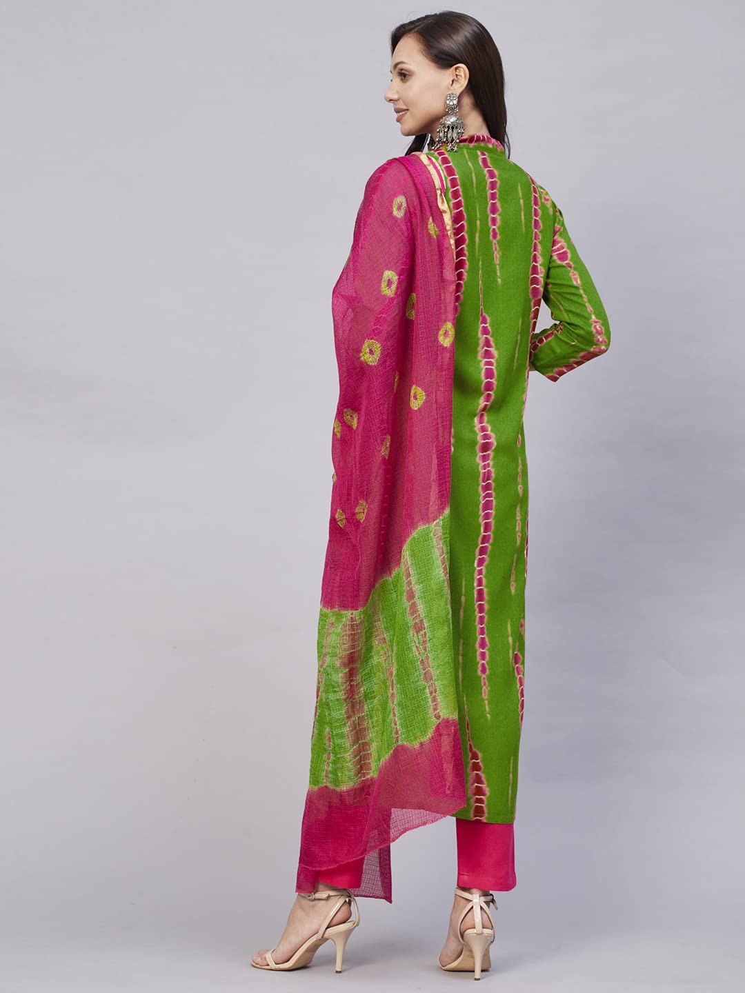 Anni Designer Women'S Rayon Straight Printed Kurta With Pant & Dupatta (Sibori-Methi-Nw_M_Green_Medium),Green,M,Rayon,Regular,Dupatta