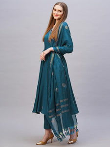 Gosriki Women'S Rayon Blend Anarkali Printed Kurta With Pant & Dupatta (Berlin Kerosin-Nb-Gs_Xl_Dark Blue_X-Large),Dark Blue,,B0DJ3B7HWY