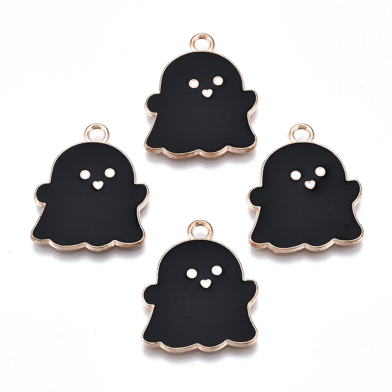 LiQunSweet 100 Pcs Golden Plated Black Ghost Charms Enamel Specter Spirit Small Charm for Halloween Festival Holiday Party Jewel