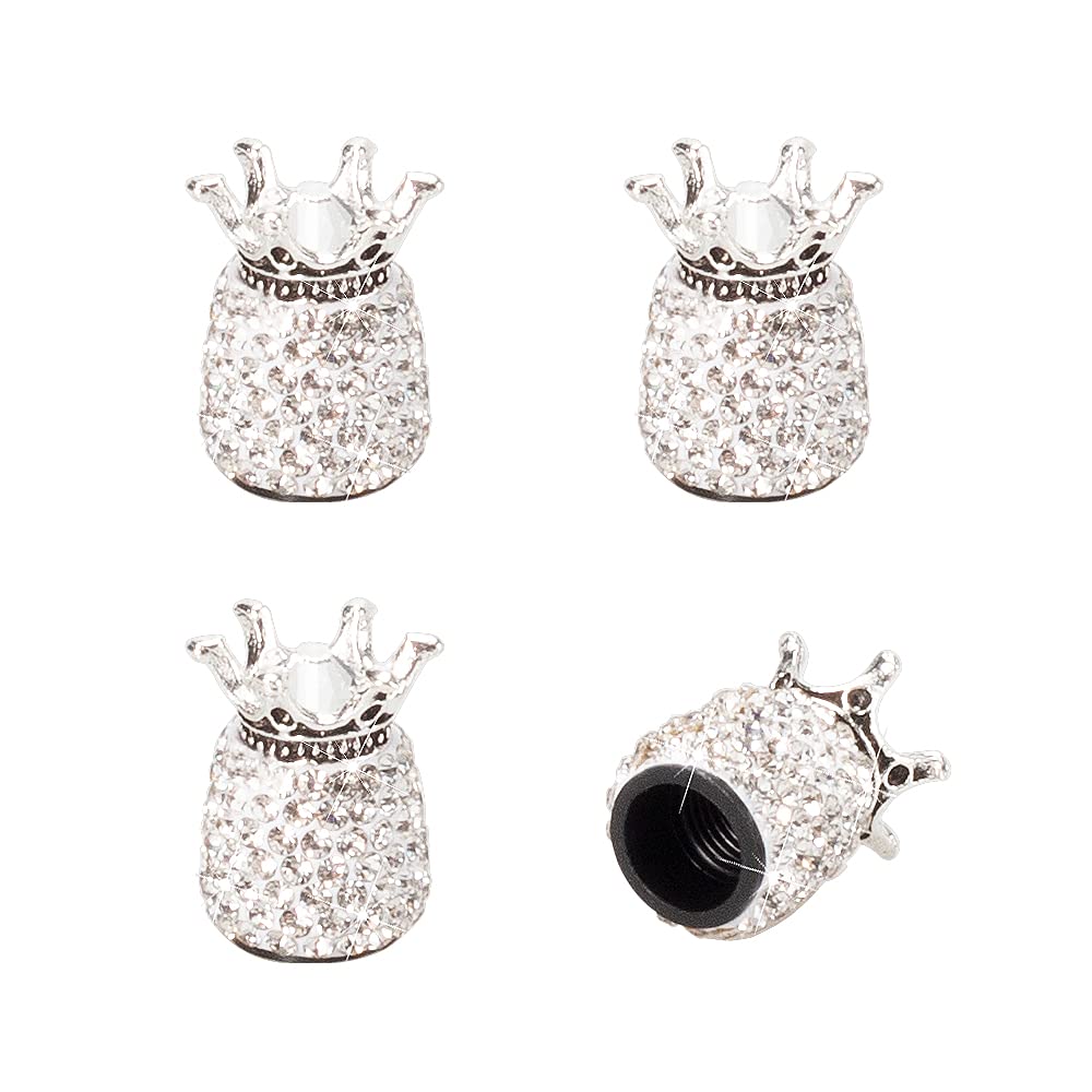 Roson Valve Stem Caps, 4 Pack Handmade Crown Bling Crystal Rhinestone Car Wheel Tire Valve, Attractive Dustproof Car Accessories