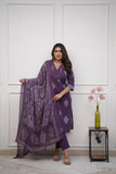 Gosriki Women'S Rayon Viscose Straight Printed Kurta With Pant & Dupatta (Kanisha Purple-Gs_M_Purple_Medium),Purple,,B0F911G55Z
