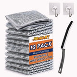 JIGsMART 12 Pack NonScratch Wire Dishcloth & Gaps Cleaning Brush, Wire Dishwashing Rags for Wet and Dry, Reusable Wire Cleanin