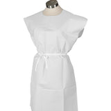 Avalon Standard Gowns, White (Pack of 50) - Tissue/Poly/Tissue - Open-Back, Waist-Tie, Short-Sleeve Medical Gowns - Disposable E