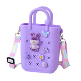 Snappsy Beach Hole Bag Versatile Handbag For Women For Travel Birthday Gift Holidays Purple Little Bear