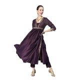 ZIYAA Women's Art Silk Purple Chinon Flared Kurta and Pant Set(Zikuch3741Andpa-Xl)