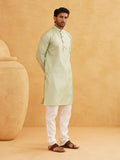 Sojanya (Since 1958 Men'S Jacq Silk Pista Green Self Design Kurta & Off-White Churidar Pyjama Set Size 44