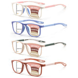 BLOEXCLU 4 Pack Progressive Multifocus Reading Glasses for Men Women TR90 Sports Style Anti-Blue Light Computer Readers (Mixed C