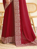 Satrani Women'S Vichitra Silk Hot Fixing Embroidery Border Saree With Unstitched Blouse Piece (3614S152N_Red)