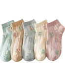Aryanshi Floral Pattern Ankle Socks For Women, Cotton Blend, Pastel Colours, Pack Of 5 Pairs