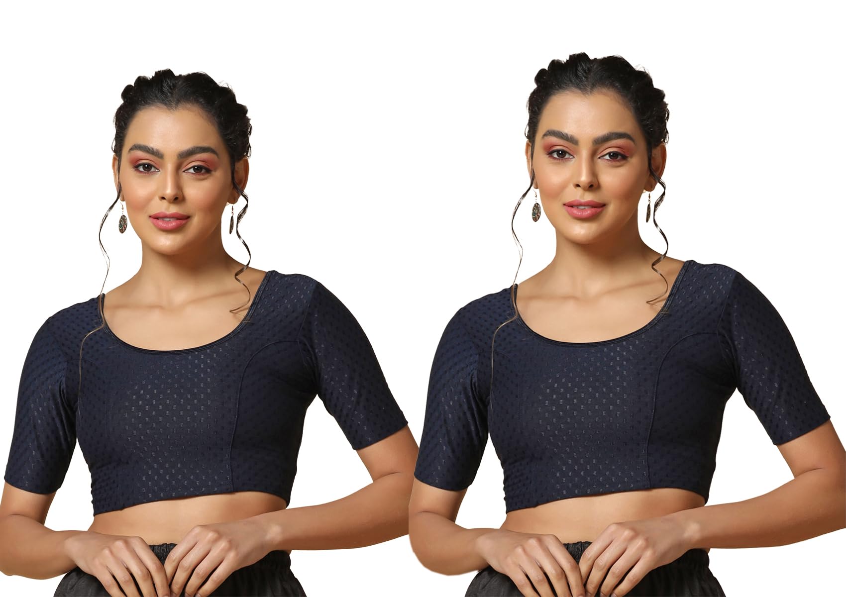 Toplot Cotton Blend Lycra Stretchable Readymade Blouses Pack Of 2 (Combo-5058-Nvy-Nvy-34),Navy Blue-Navy Blue,34,B0CV59SN8W