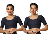 Toplot Cotton Blend Lycra Stretchable Readymade Blouses Pack Of 2 (Combo-5058-Nvy-Nvy-34),Navy Blue-Navy Blue,34,B0CV59SN8W