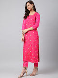 Anni Designer Women'S Cotton Blend Straight Embroidered Kurta With Pant & Dupatta (Dipika Rani_S_Pink_Small),Pink,S,Cotton Blend,Straight,Kurta, Scarf