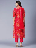 Anni Designer Women'S Chanderi Cotton Printed Straight Kurta With Pant & Dupatta (Aux-Orange_M_Pink_Medium),Pink,M,Cotton,Regular,Dupatta