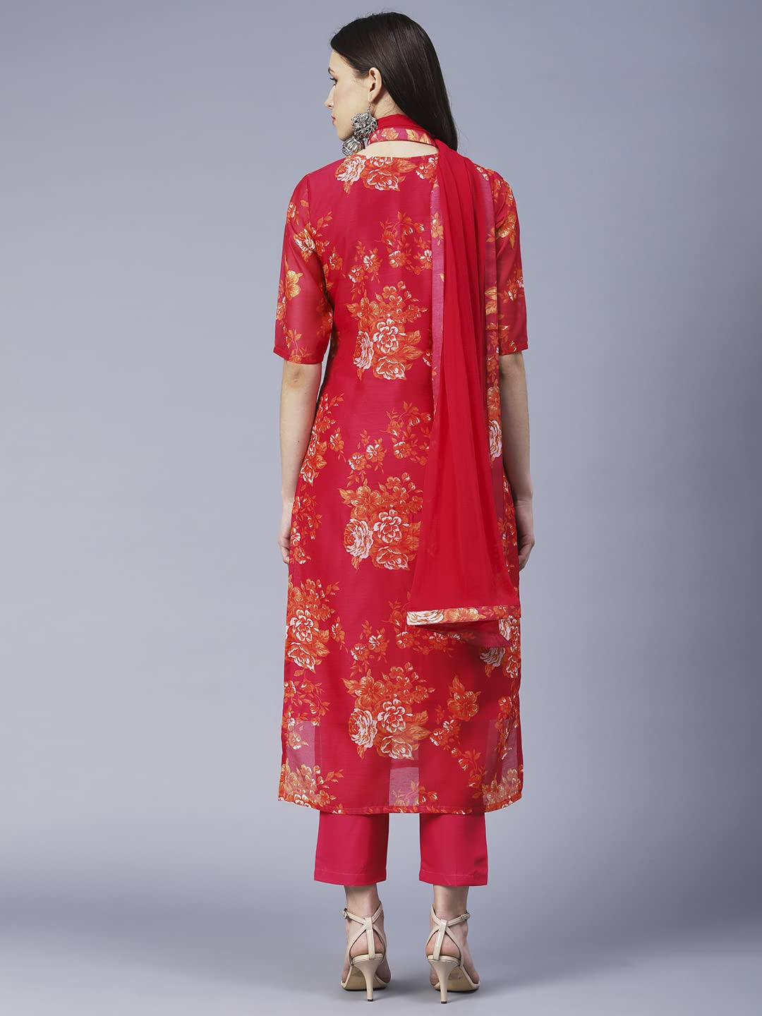 Anni Designer Women'S Chanderi Cotton Printed Straight Kurta With Pant & Dupatta (Aux-Orange_5Xl_Pink_Xxxxx-Large),Pink,5XL,Cotton,Regular,Dupatta