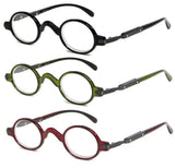 Calabria R314/R501S Vintage Metal Reading Glasses +1.00 Black/Olive/Red 3 Pack Men Women Designer Professor Round Readers