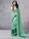 Satrani Womens Pure Georgette Saree (3633S110N_Turquoise)