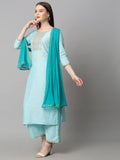 Anni Designer Women'S Cotton Blend Solid Straight Kurta With Palazzos & With Dupatta (Dakum Sky Blue_Xxl_Sky Blue_Xx-Large),Sky Blue,2XL,Cotton Blend,Regular,Dupatta