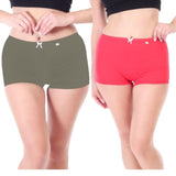Xjarvis Ladybay Women'S High Coverage Combed Cotton Stretch Boy Shorts Mid Waist Seamless Brief Boxer Underwear Moisture Wicking Innerwear Super Soft & Breathable (Olive Green Pink L),Olive Green, pink,,B0DV9PGDC8