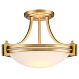 TEENYO Modern Gold Flush Mount Ceiling Light 12 Inches Milk Glass Ceiling Light Fixture 2-Light Mid Century Brass Flush Mount Li