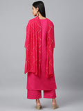 Anni Designer Women'S Cotton Blend Printed Straight Kurta With Pant & Dupatta (Khunti Pink_Xxl_Pink_Xx Large),Pink,2XL,Cotton Blend,Straight,Kurta, Scarf