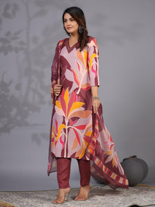 Gosriki Women'S Rayon Blend Printed Straight Kurta With Pant & Dupatta (Khissu Wine-Gs_Xl_Wine_X-Large),Wine,,B0CXPS3FH4