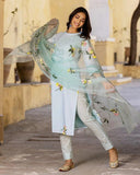 Anni Designer Women'S Cotton Blend Straight Printed Kurta With Pant & Dupatta (Taral Grey-Nw_Xl_Grey_X-Large),Grey,XL,Cotton Blend,Regular,Dupatta