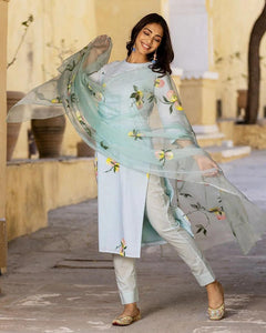 Gosriki Women'S Cotton Blend Straight Printed Kurta With Pant & Dupatta (Taral Grey-Gs_L_Grey_Large),Grey,,B0CBPQWXMG